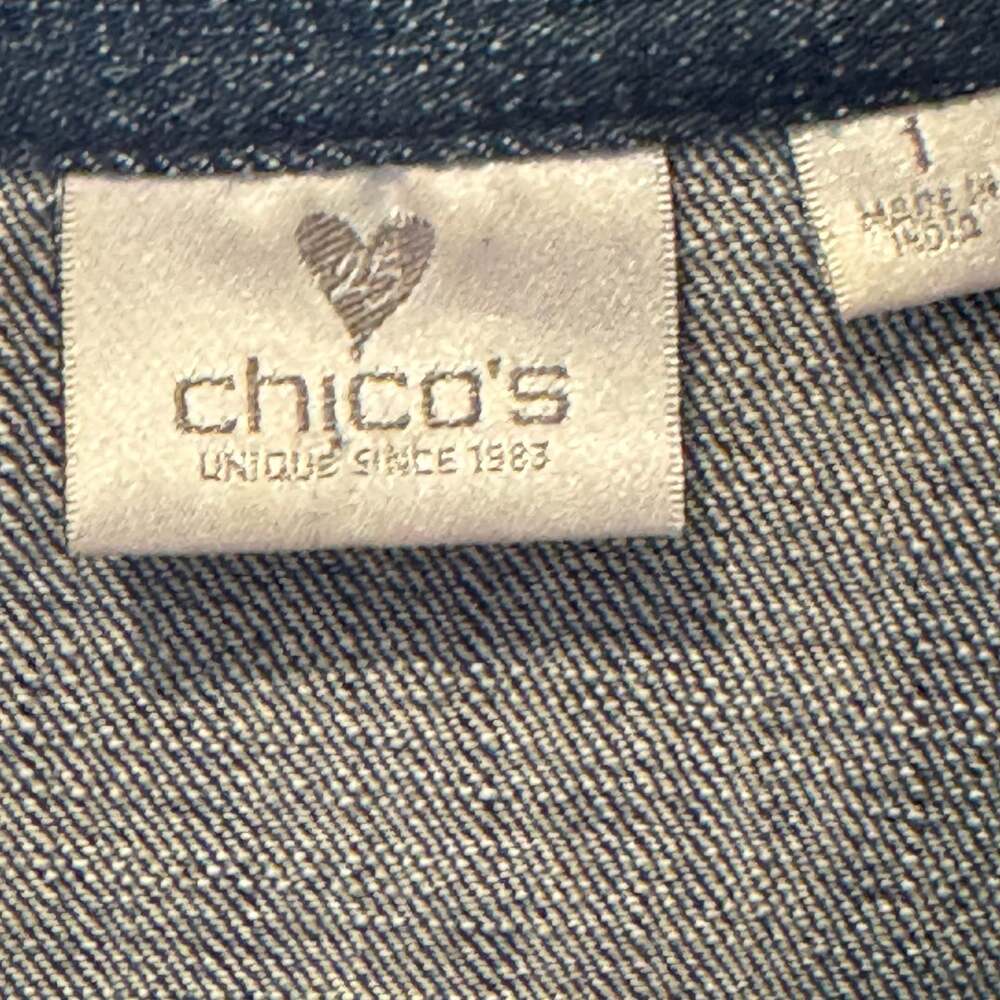 Chico's Embellished Turquoise & Gold Beaded Denim Jacket Size 1/Medium  Like New - Picture 2 of 12